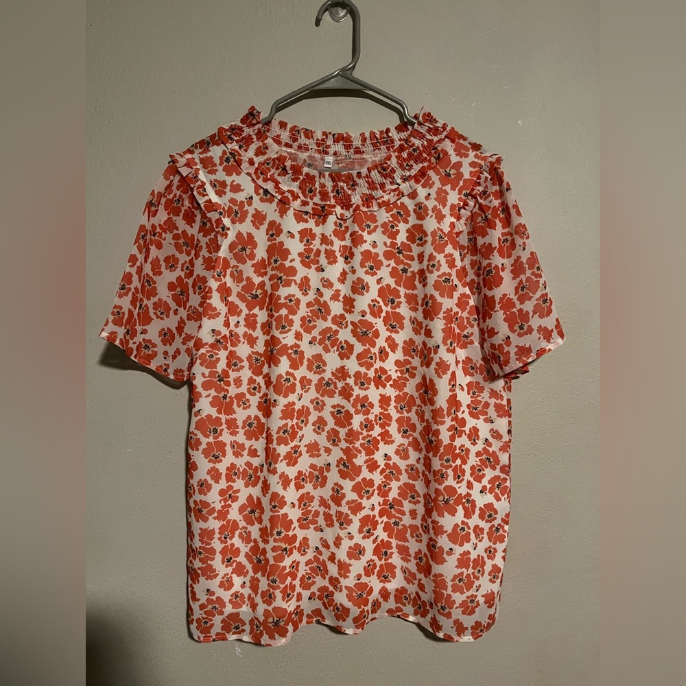 Floral Ruffle Neck Blouse